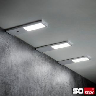 SO-TECH® LED Unterbauleuchte LED Möbelleuchte GIULIA II, stufenlos dimmbar, LED fest integriert, Neutralweiß, 3er Set neutralweiß mit/ohne Sensor inkl. 33W Trafo, silber