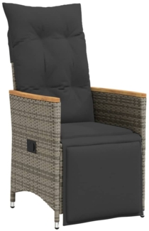 vidaXL Gartensessel Verstellbar mit Kissen Grau Poly Rattan 365665