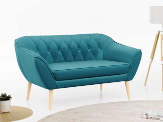 Sofa, Skandinavischer Stil, Holzbeine - PIRS - 2 Sitzer - Blau - Velours