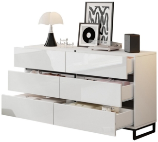 BlingBin Kommode Wohnzimmer Sideboard Esszimmerschrank (Beistellschrank, 1 St, 140 x 39.5 x 78.5 cm Schubladenkommode), Wohnzimmerschrank mit 6 Schubladen,Schrank mit 3 Metallbeinen,Weiß
