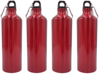 4x Aluminium Trinkflasche 1 Liter rot mit Karabiner Wasserflasche Sportflasche