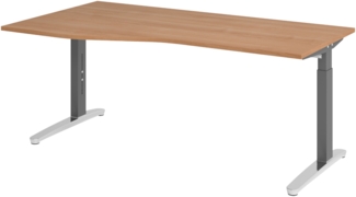 bümö Schreibtisch höhenverstellbar 180x100 cm in Nussbaum, Metallgestell in graphit/alu - Bürotisch groß, höhenverstellbarer Büroschreibtisch, Computertisch & PC Tisch Büro, X18-N-GC