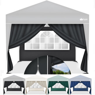 tillvex® 4X Seitenwand beige für Pavillon 3x3 m & 3x6 m | Faltpavillon Seitenteile wasserabweisend | Seitenfenster & Reißverschluss | Seitenwände für Gartenzelt Partyzelt