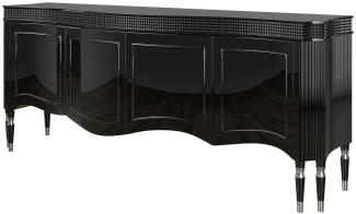 Casa Padrino Luxus Art Deco Sideboard Schwarz / Silber 220 x 53 x H. 93 cm - Edler Wohnzimmer Schrank mit 4 Türen - Art Deco Möbel