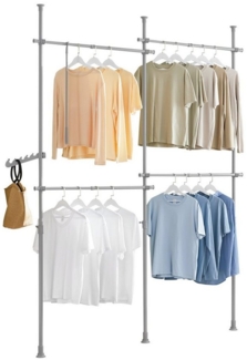 SoBuy Kleiderständer KLS03, verstellbarer offener Kleiderschrank für Schlafzimmer, Garderobenständer mit 4 Kleiderstangen Teleskop Garderoben System