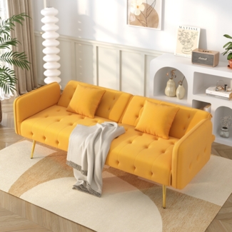 Sofabett, Zweisitzer, Multifunktional, Mit Bettfunktion, Verstellbare Rückenlehne, Mehrstellige Armlehnen, Modernes Faltsofabett, Wohnzimmer, Veloursbezug, Großzügiger Schlafbereich