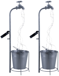 2er Set LED Solar Wasserhahn mit Eimer, silber, 30x LED, H 62 cm
