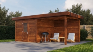 Lugarde Select Modern Gartenhaus mit Vordach Bonn 300x300cm + 300cm - Braunes Öl