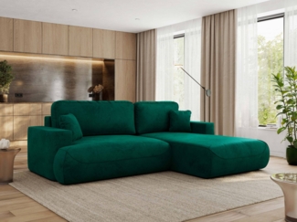 Ecksofa OVO mit schlaffunktion und bettkasten, Wellenfeder, lose Kissen, L-form 271x195 cm - Dunkelgrün Velvet - rechte Seite