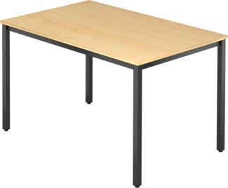 bümö Multifunktionstisch Ahorn, Tisch 120 x 80 cm, Tischfuß vierkant in schwarz - einfacher Tisch klein, Besprechungstisch System D-Serie, Konferenztisch, Meetingtisch, Mehrzwecktisch, Pausentisch, DQ12-3-D