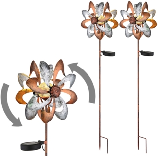 2er Set LED Solarleuchte, Windrad, Erdspieß, gold-silber, H 92 cm