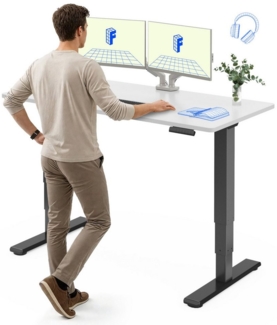 FLEXISPOT Schreibtisch Elektrisch Höhenverstellbarer Schreibtisch EC5 LITE mit Dualmotor (25MM einteiliger Tischplatte & 3-fach Teleskop, 4 Speicherhöhen & Antikollisionssystem), 120x80/140x80/160x80/180x80
