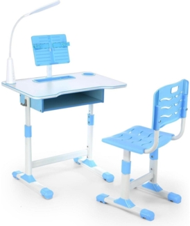 Kinderschreibtisch Set LED-Licht höhenverstellbar Blau Stuhl Schublade Mädchen
