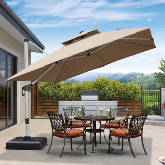 Sonnenschirm Balkon 300x300cm Ampelschirm Groß 360°Rotation Beige