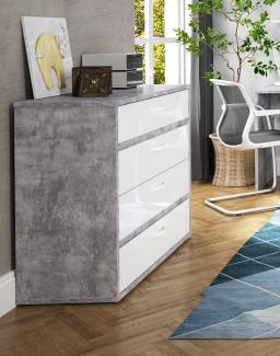 Kommode Sideboard Anrichte 99,5cm beton lichtgrau / weiß hochglanz