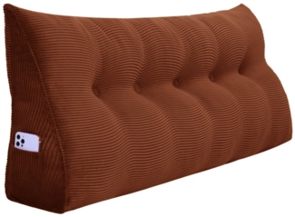 VERCART Großes Keilkissen, Langes Lesekissen, Bettruhe Rückenkissen, Dreieckiges Liegekissen, Dekoratives Kopfteilkissen für Tagesbett oder Tiefes Sofa, Cord Braun, 160cm