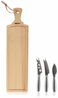 Boska Käseset Amigo, 4-tlg, Holzbrett mit 3 Käsemessern, Käsebrett, Buchenholz, Edelstahl, Braun, 358208
