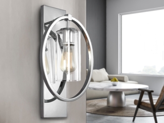 Markante LED Wandleuchte aus massivem Stahl in Chrom mit Glas, Höhe 46cm