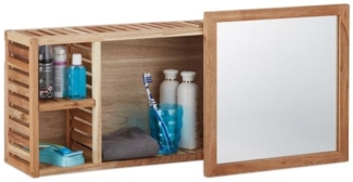 Relaxdays Wandregal mit verschiebbarem Spiegel, geöltes Holz Walnuss, 80 cm