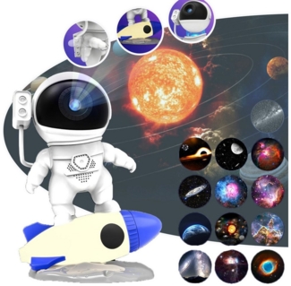 MUPOO Nachtlicht 13-in-1-Astronauten Sternenprojektor, 360° Drehbare Galaxie Nachtlicht, Astronauten Rakete, Dimmbar Partyraum-Dekoration, Timer