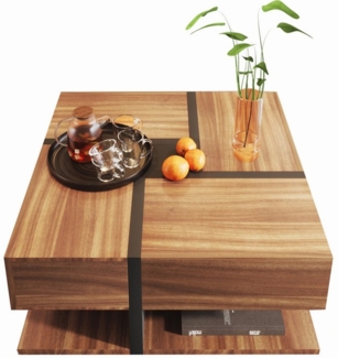 Refined Living Couchtisch Hochglanz-Couchtisch einzigartige Farbabstimmung und Liniendesign (moderner Sofatisch Wohnzimmertisch 78*78*34,8cm, 1-St, Beistelltisch mit geometrische Design), Tisch mit 4 Schubladen, mit versteckten Schubladen, Stauraum unten.