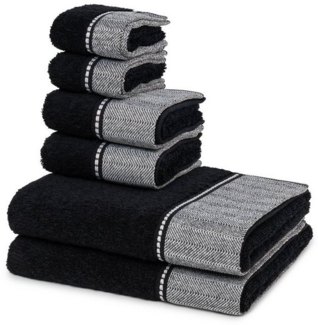 Möve Brooklyn 6 tlg. Frottier-Set - 2 X Handtuch (50 X 100cm), 2 X Gästetuch (30 X 50cm), 2 X Seiftuch (30 X 30cm) - 600 g/m2 - Black