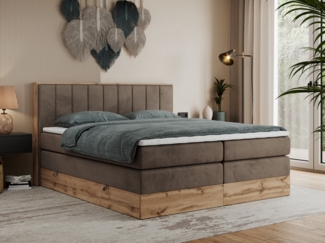 Boxspringbett BELLISSIMO KING, Doppelbett mit Multipocket-Matratze, Polsterbett mit Kopfstütze - 180 x 200 cm - Braun Velvet - H4