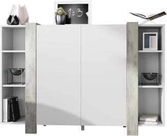 Vladon Highboard Ida V2, Anrichte mit 12 Fächern, Korpus in Weiß matt, Blenden in Beton Oxid Optik (149 x 101 x 34 cm)