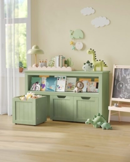 VASAGLE Spielzeugregal mit Rollen, Aufbewahrungsschrank, 30 x 102 x 60 cm, grün