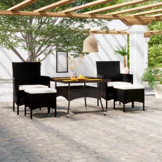 vidaXL 5-tlg. Garten-Essgruppe Poly Rattan & Massivholz Akazie Schwarz 3058352