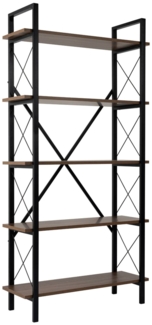 Dmora Bücherregal Suriel, Büroregal, Mobiler Buchhalter, Bücherbrett, 90x34 h180 cm, Walnuss und Schwarz