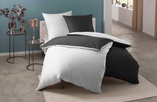 Mako Satin Damast Wendebettwäsche Streifen "Vancouver" weiß/anthrazit Garnitur 240x220 + 2x 80x80