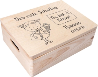 Creative Deco Holzkiste Einschulung Geschenk Erster Schultag, Natur 40 x 30 x 14 cm