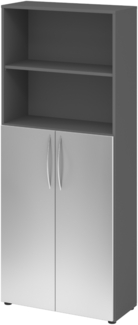 bümö Mehrzweckschrank 80cm breit, Aktenschrank o. Schuhschrank hoch, Regal Schrank-Kombi, Küchenschrank in Graphit/Silber aus Holz, Vorratsschrank & Haushaltsschrank mit Metallgriffen, 4770-G-S-BM