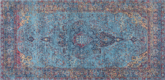 Teppich Baumwolle blau 80 x 150 cm orientalisches Muster Kurzflor KANSU