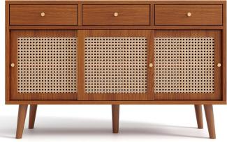 Sweiko Sideboard (mit 3 Schubladen und 3 Rattan-Schiebetüren), 120x 40x78cm