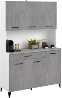 Buffet >Malice 11< 6 Türen, 8 Fächer, Beton Optik hell / weiß - 120x180x44cm (BxHxT)