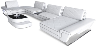 Sofa Dreams 'Bari U' Wohnlandschaft, Weiß / Schwarz, Ledermix, 89 x 243 x 456 cm, Rechts