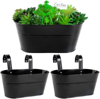 Vintage Hängetöpfe Set Blumentopf Übertopf mit Haken Schwarz 27×14×22cm