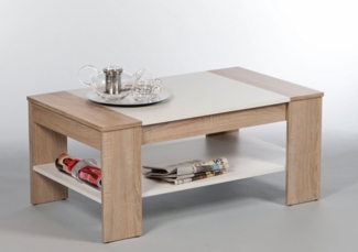 FINLEY Couchtisch in Eiche Sonoma Optik, Weiß - geräumiger Sofatisch mit Ablage für Ihren Wohnbereich - 100 x 44 x 58 cm (B/H/T)