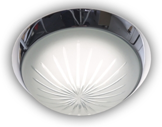 Deckenleuchte rund, Schliffglas Weiß, Dekorring Chrom, Ø 35cm