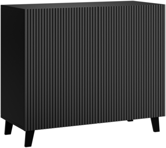 Bellamio 'Tana' Kommode, schwarz mit geriffelter Front, 85x40x92 cm, Sideboard mit 2 Türen und 4 Fächern