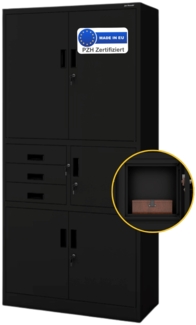 Aktenschrank abschließbar GEDO - mit Tresor & Schubladen| Büroschrank aus Stahl Metallschrank Werkstatt Mehrzweckschrank Werkzeugschrank, 185x90x40cm Schwarz