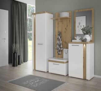 freiraum Garderobenschrank TULUZA LED, 2 Türen, Weiß / Artisan Eiche Dekor - 60,3 x 100 x 43,4 cm (B/H/T)