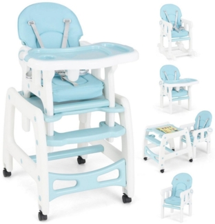 COSTWAY Hochstuhl 3 in 1 Babystuhl, wandelbar, einstellbarer Winkel, abnehmbar