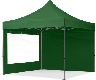 3x3 m Faltpavillon, PREMIUM Stahl 40mm, Seitenteile mit Panoramafenstern, dunkelgrün