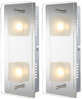 2er Set LED Wandlampe, Metall, Glas, silber, 3000K, L 28cm