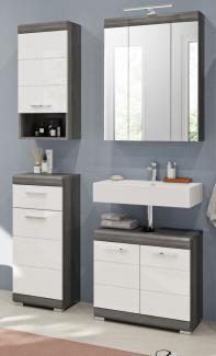 Badmöbel Set Shawn in weiß Hochglanz und grau 4-teilig 112 cm