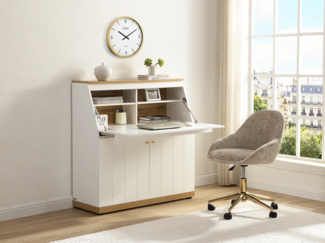 Vente-unique - Sekretär - MDF - Weiß & Natur - DUTASI