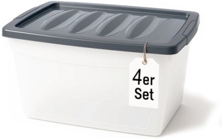 BigDean 4x 60 L Aufbewahrungsbox mit Deckel groß Budget Line Plastikbox mit Deckel